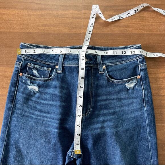 Paige | Women’s Hoxton Slim Raw-Hem Jeans Slopes Destructed Dark Wash Raw Hem 28 - Picture 10 of 10